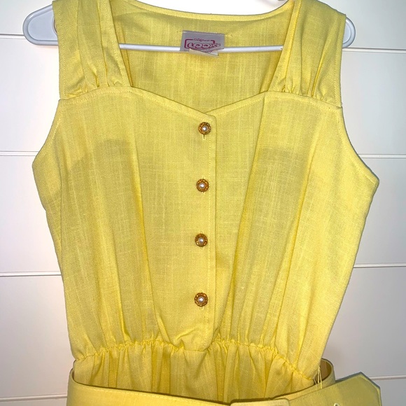 EVC 70s ABSOLUTELY GORGEOUS Canary Yellow Belted Linen Midi Sundress - Picture 4 of 8